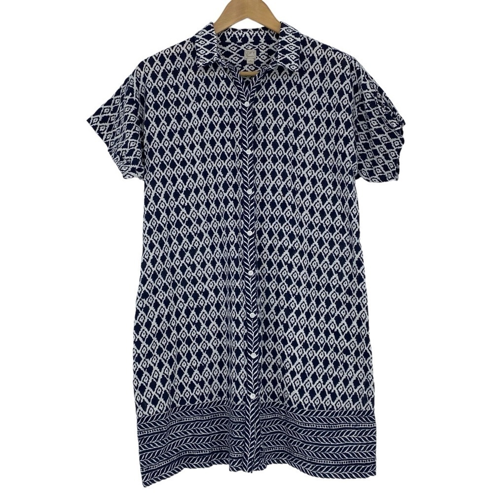 Ann Taylor Loft Beach navy white linen button front dress cover up wms sz medium